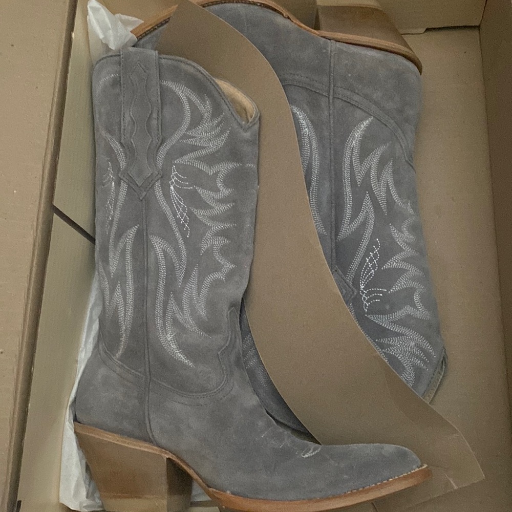 Grey suede cowboy boots